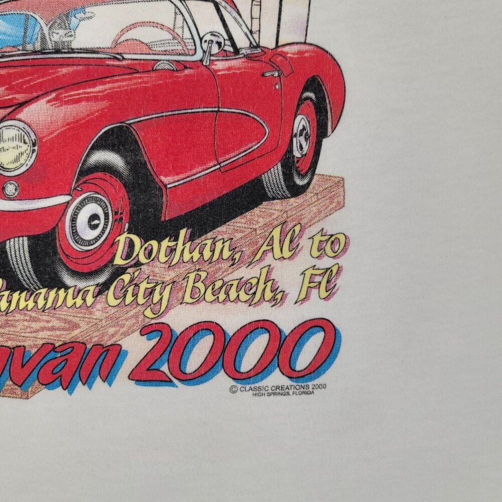 Vintage T Shirt Ss XL White Corvette Circle City Corvettes Beach Caravan 2000's - Picture 3 of 8